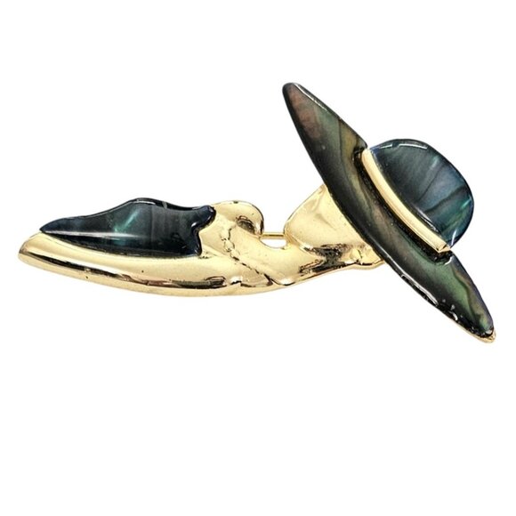 Park Lane Gold Tone Faux Abalone Lady In Hat Bust Brooch Pin, Signed L834 - Picture 4 of 9